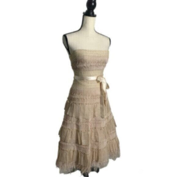 BCBGMaxAzria Elegant Strapless Feather-Trimmed Cocktail Dress - Picture 4 of 13